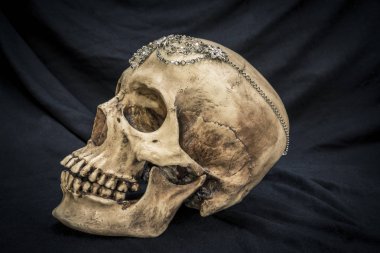 Natürmort elmas ile eski bir insan kafatası ile 