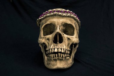 Natürmort elmas ile eski bir insan kafatası ile 