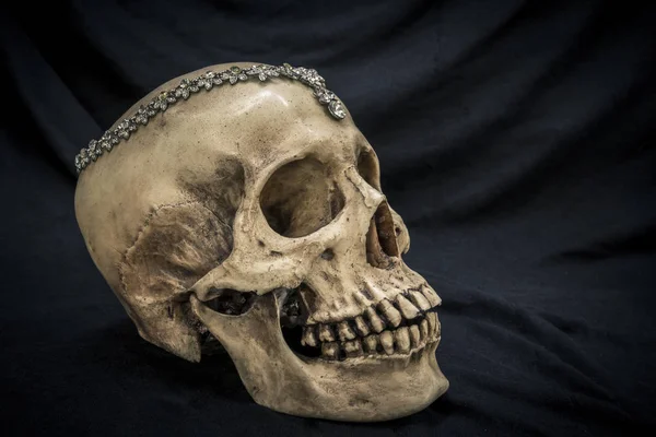 Natürmort elmas ile eski bir insan kafatası ile 