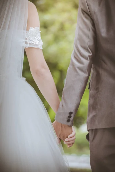 Вернуться свадебные вуали со съемок с красивой — стоковое фото