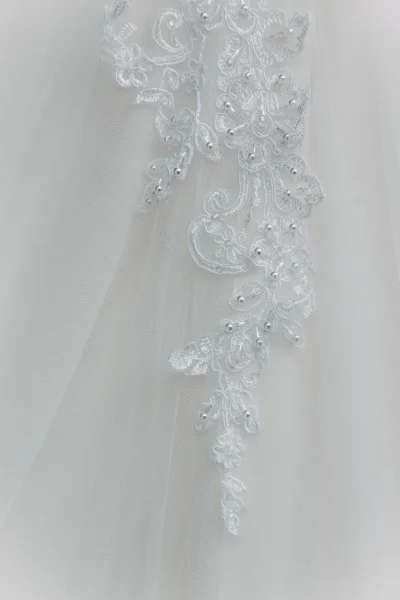 Details of the bride dress fabric and beautiful embroidery weddi — Stock Photo, Image