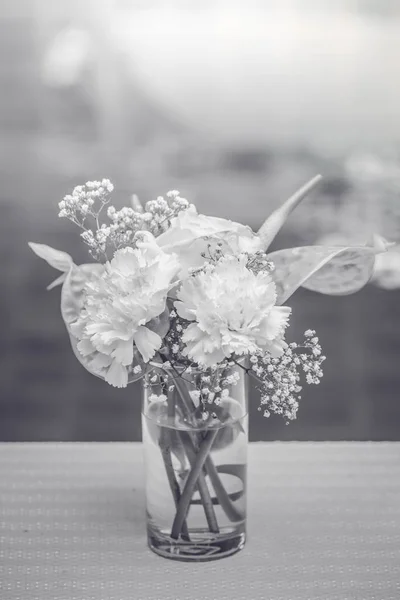 Белые цветы в вазе на журнальном столике с черным и белым — стоковое фото