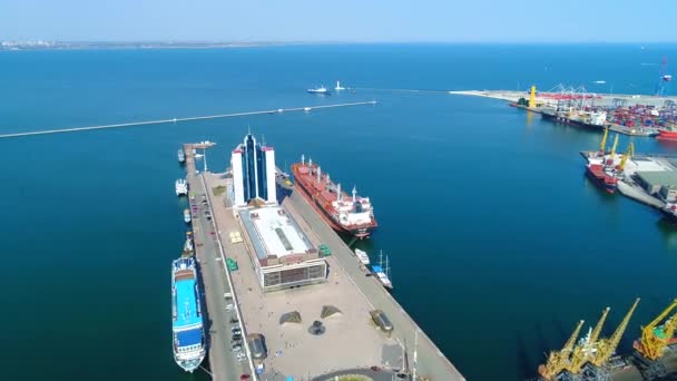 Переліт Над Морським Портом Одеса Кораблі Море — стокове відео