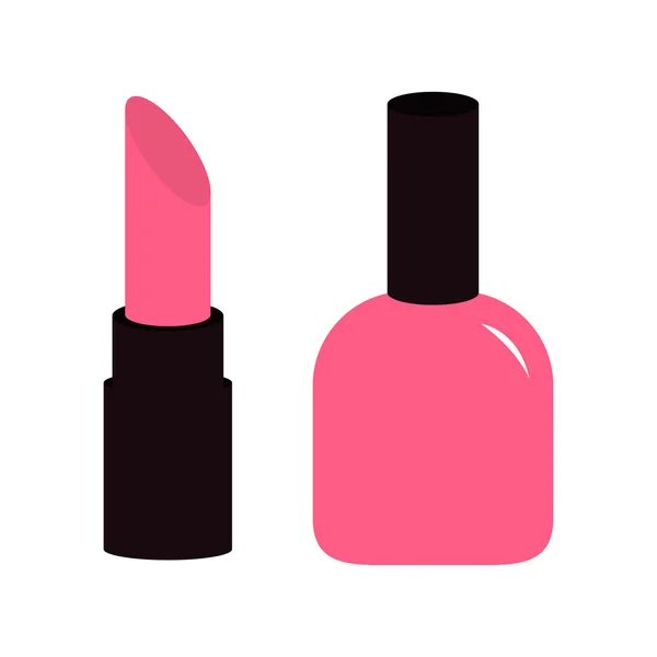 Roze lippenstift en nagellak pictogrammen — Stockvector