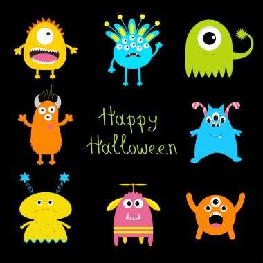 Renkli canavarlar ile Mutlu Cadılar Bayramı kartı 