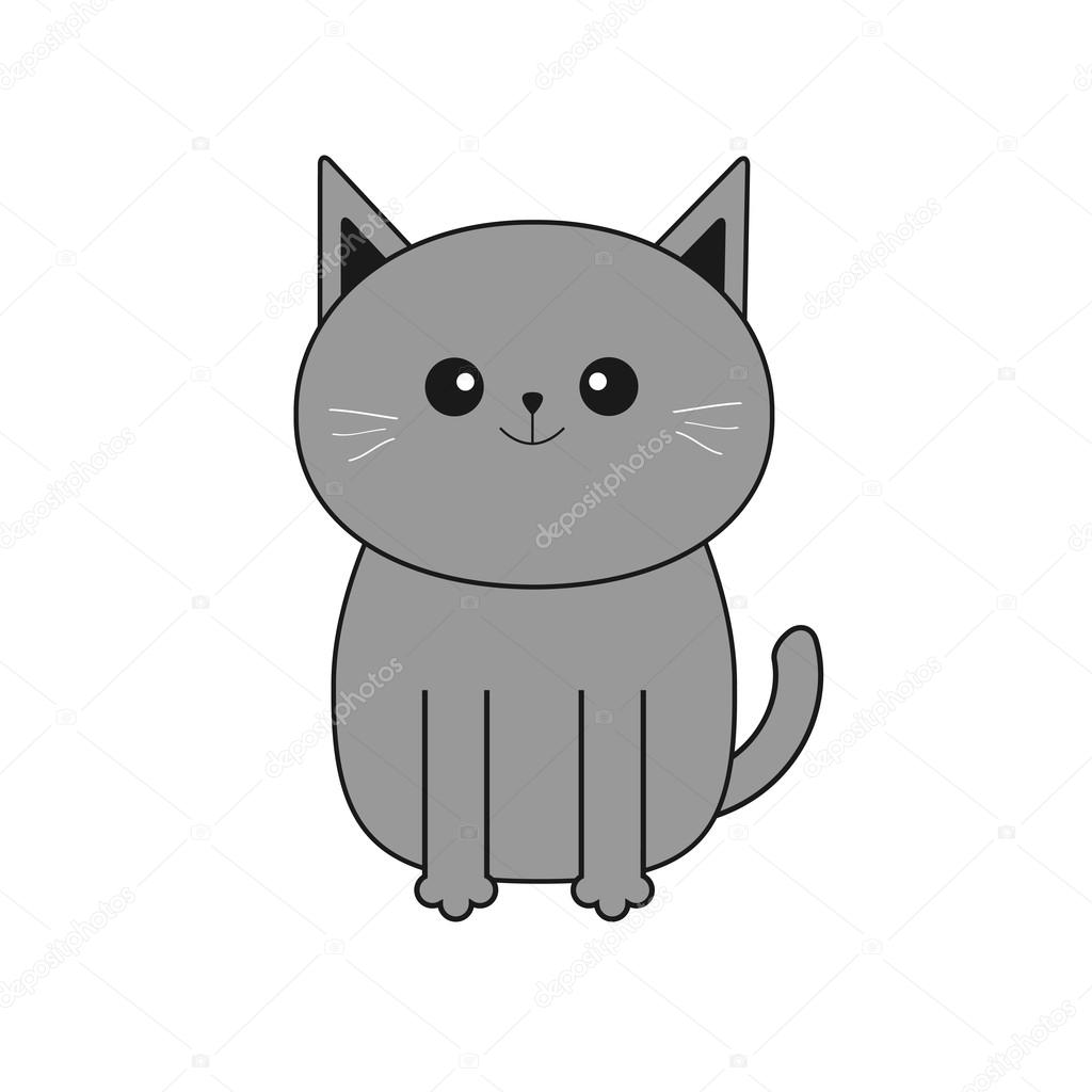Cute gray cartoon cat