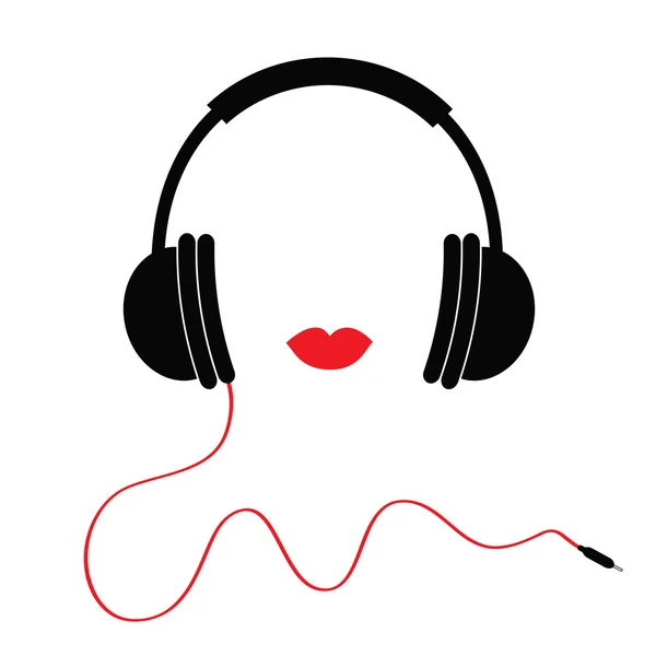 Μαύρο ακουστικά με κόκκινο κορδόνι — Διανυσματικό Αρχείο