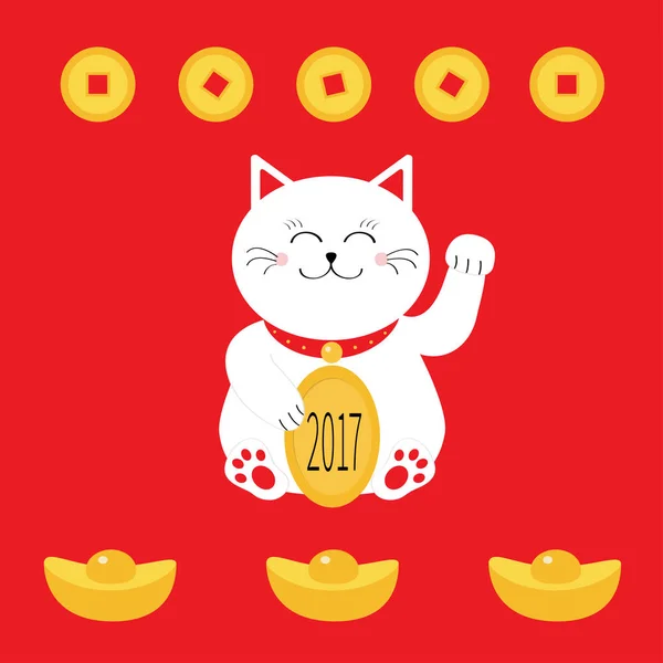 Счастливый кот с золотой монетой — стоковый вектор