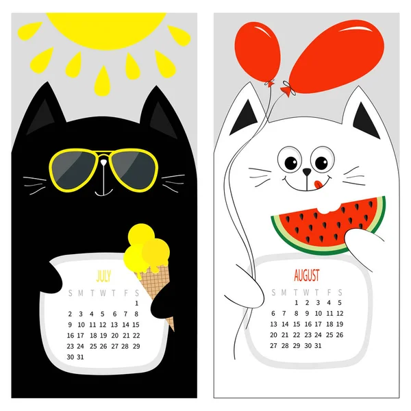 Calendar with cats and summer months — Stock Vector