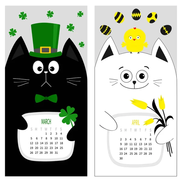 Calendar with cats and spring months — Stock Vector