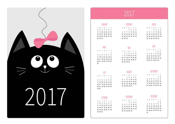 Kalenderblatt 2017 Jahr mit schwarzer Katze — Stockvektor