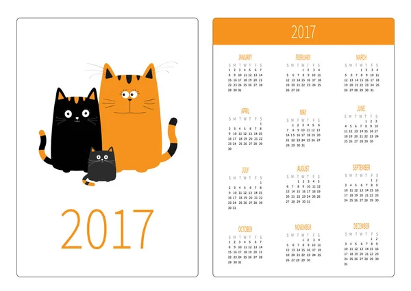 Calendário de bolso 2017 ano com gatos —  Vetores de Stock