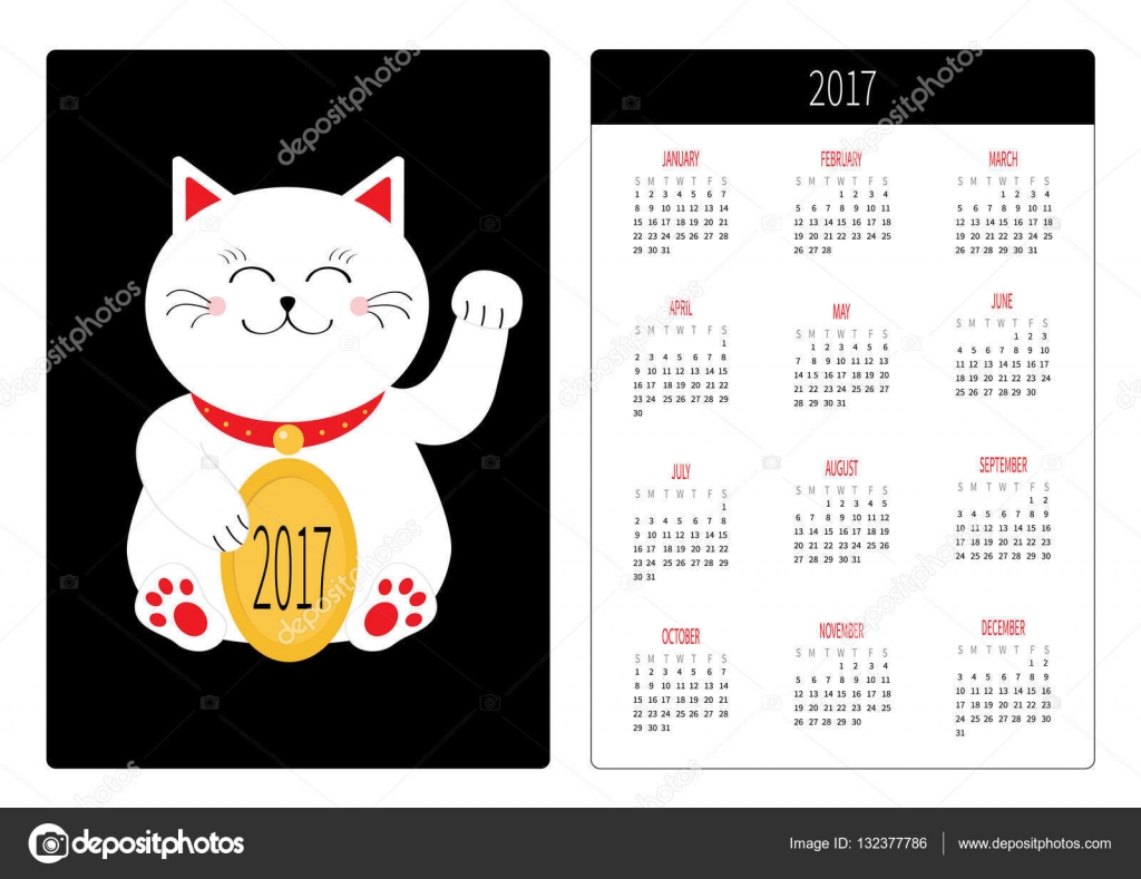 ポケット カレンダー猫と 17 年 ストックベクター C Worldofvector