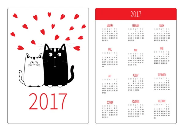 Кишеньковий календар з кішками і серцями — стоковий вектор
