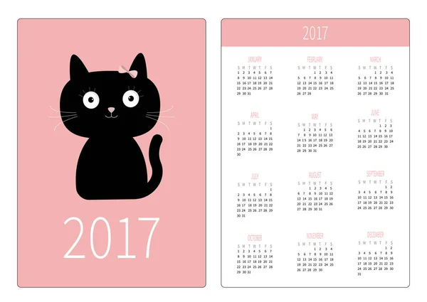 Pocket calendar with black cat — Stock Vector