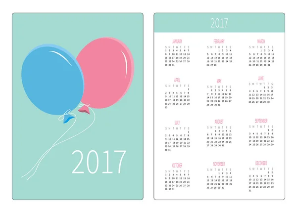 Pocket calendar 2017 year. — Stock Vector