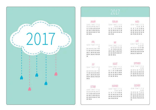 Kalender 2017 Jahr mit Wolke — Stockvektor