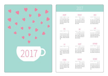  çay fincanı ile 2017 yılın Takvim  