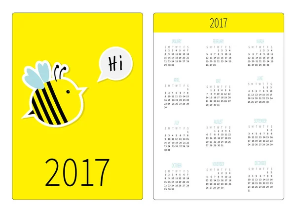 Naptár-2017 év a méh — Stock Vector