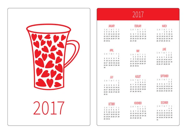 Calendario de 2017 año con taza de té — Archivo Imágenes Vectoriales