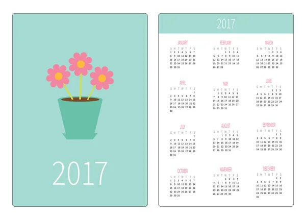 Calendário de 2017 ano com flores em vaso — Vetor de Stock