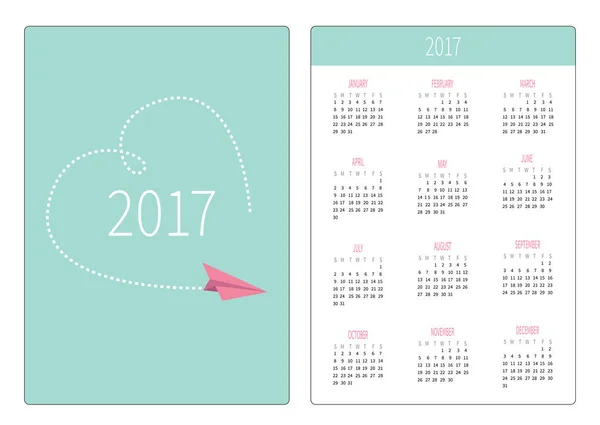 Calendario de 2017 año con avión de papel — Archivo Imágenes Vectoriales