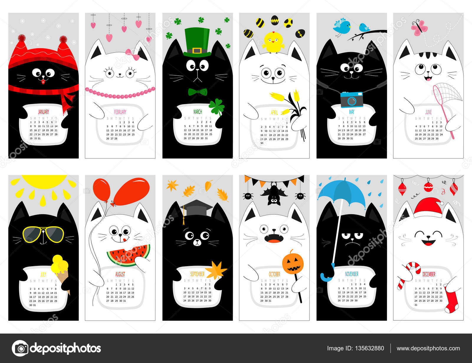 Kedi ile 2017 yılın Takvim — Stok Vektör © worldofvector 135632880