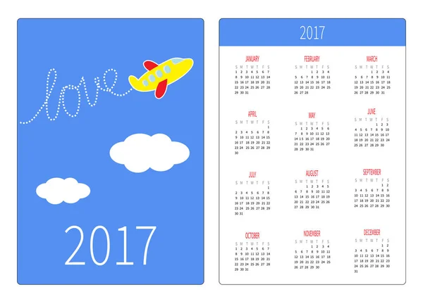 Kalender mit Cartoon-Flugzeug — Stockvektor