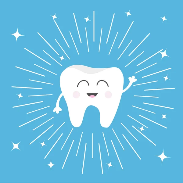 Desenho animado dente sorridente com as mãos —  Vetores de Stock