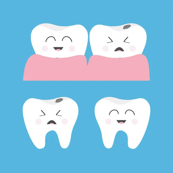 Desenhos animados dentes sorridentes e doentes —  Vetores de Stock