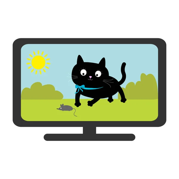 TV com gato e rato —  Vetores de Stock