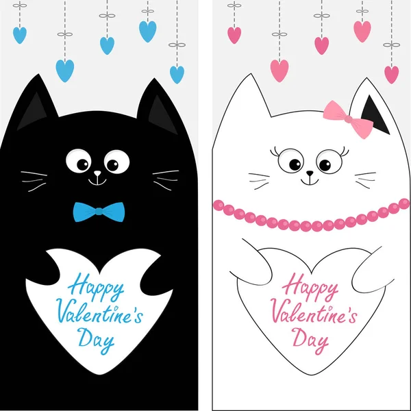 Cats couple with hearts — Stock Vector