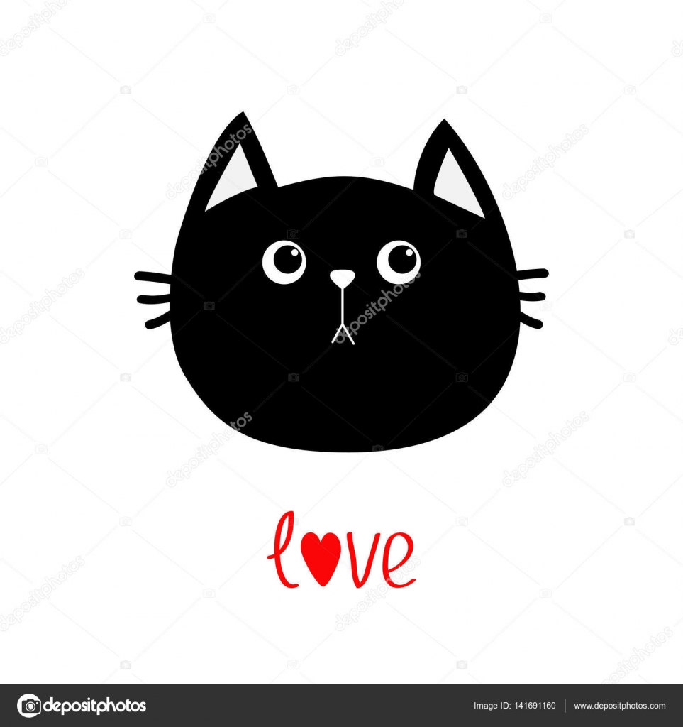 Black White contour Cat head couple family icon. Red heart. Cute funny  cartoon character. Word love Valentines day Greeting card. Kitty Whisker  Baby pet collection background. Isolated. Flat design. Stock Vector