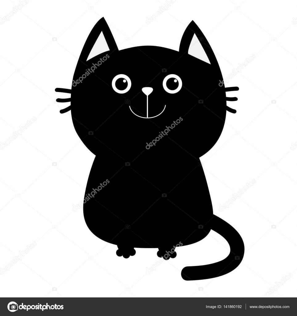Ilustração de gato preto bonito dos desenhos animados com olhos