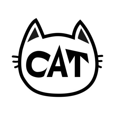 Kara kedi baş yüz kontur siluet simge.