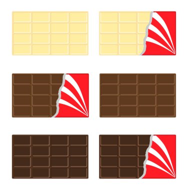 Beyaz, süt, çikolata bar Icon set. 