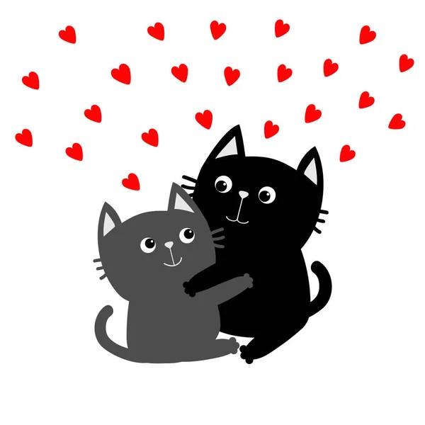 Gato negro y gris abrazándose — Vector de stock