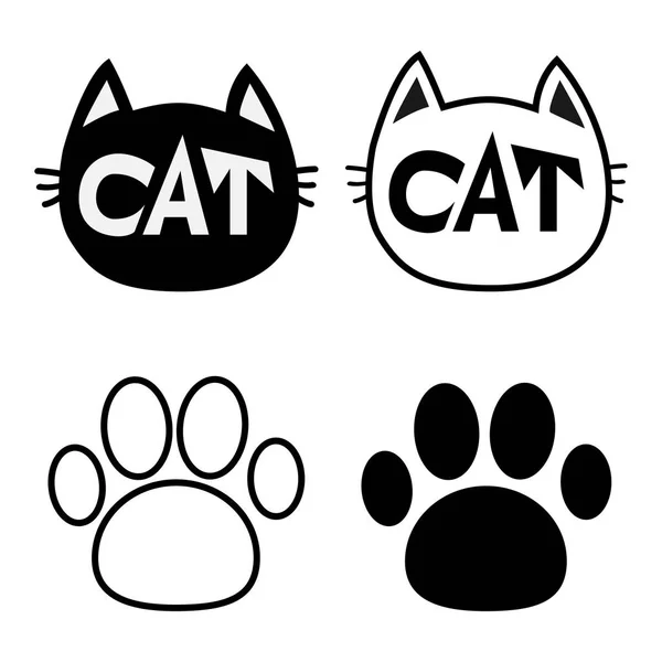 Schwarze Katzenkopf Gesicht Kontur Silhouette Icon Set. — Stockvektor