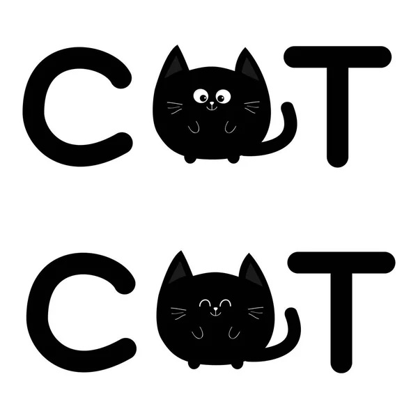 Forma redonda gato negro icono de texto conjunto . — Vector de stock