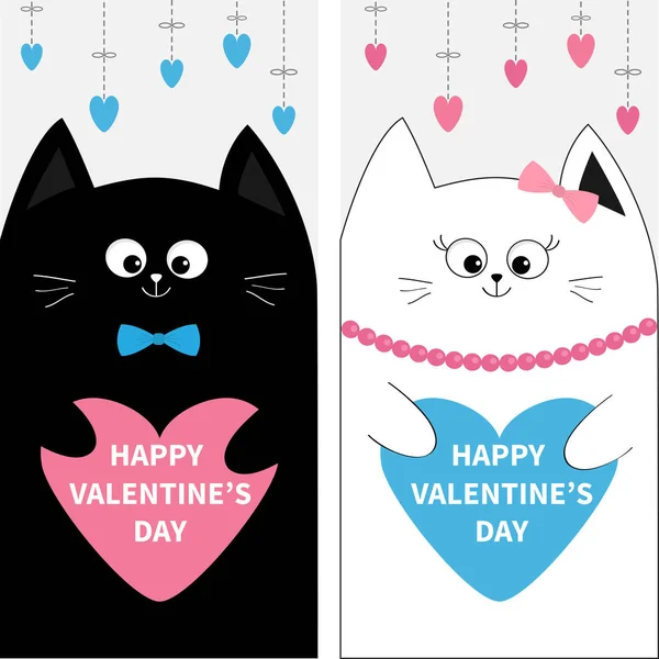 Gato familia pareja holding hearts — Vector de stock