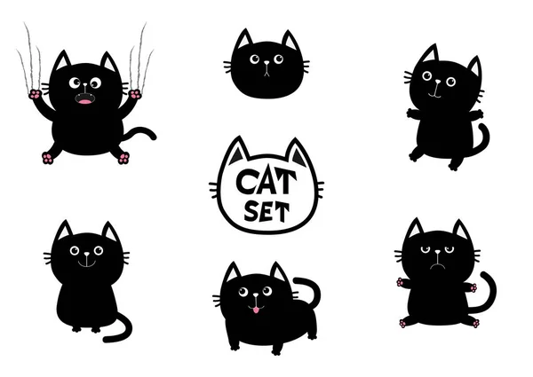 Black fat cat set. — Stock Vector