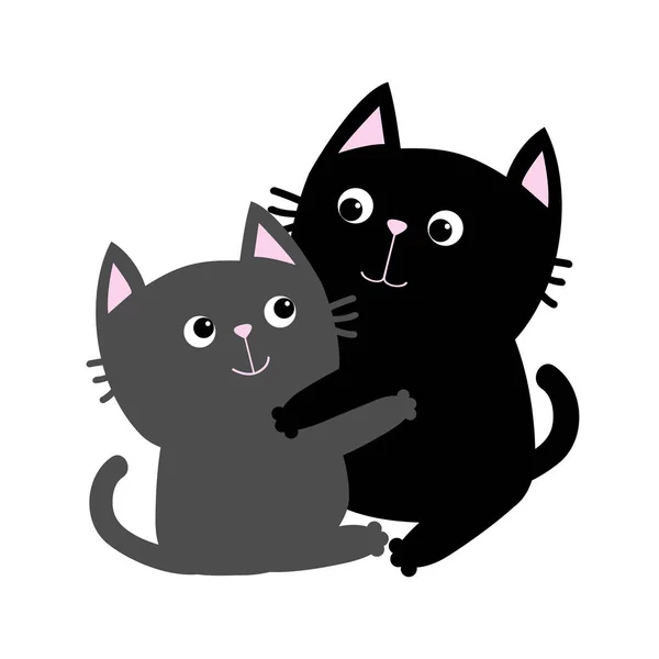 Black Gray Cat familie paar knuffelen. — Stockvector