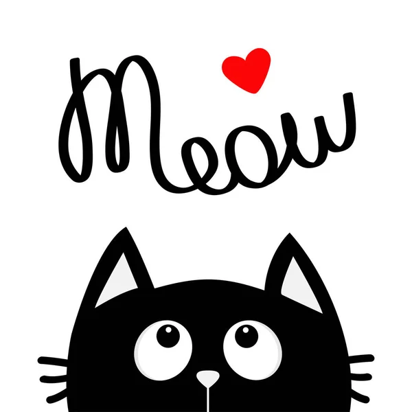 Black cat looking up to red heart. Vector Graphics