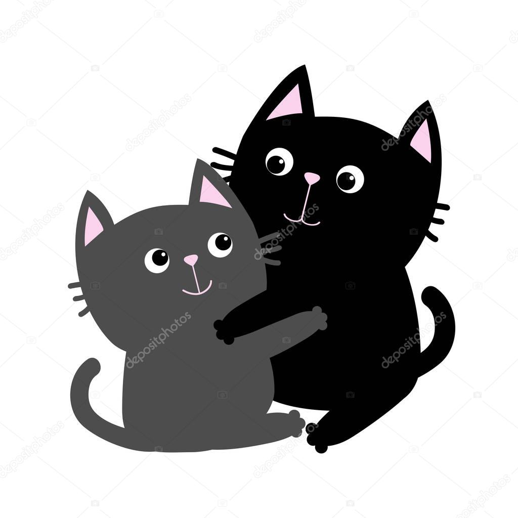 Black Gray Cat hugging family couple. 