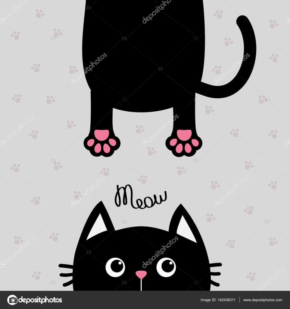 Black Round Fluffy Kitten Icon. Face Head Body, Tail. Cat Fat