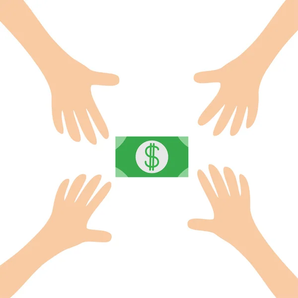 Four Hands arms reaching to  dollar sign — Stock Vector