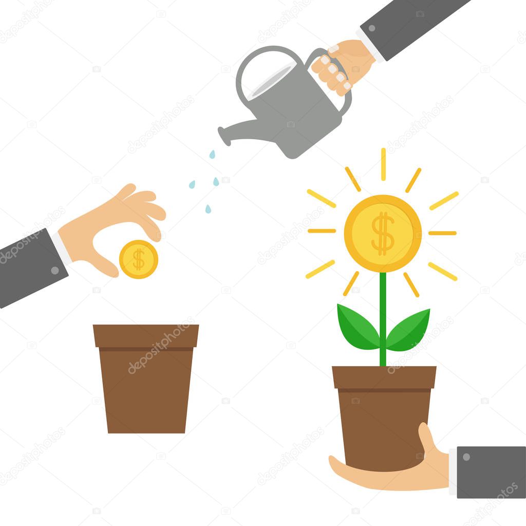 Money tree, watering can, seed Coin