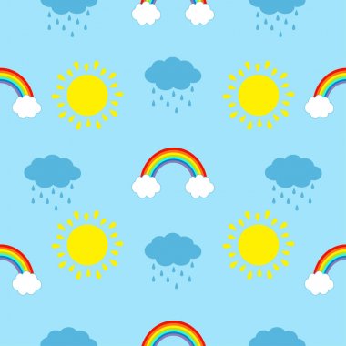 Sevimli çizgi güneş, bulut ile yağmur