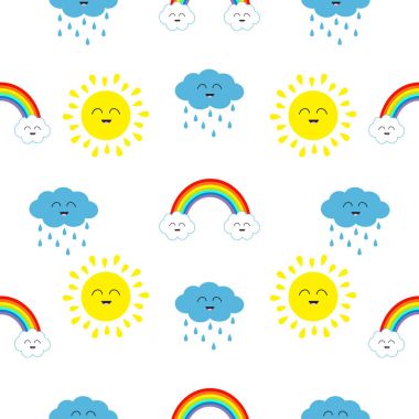 Sevimli çizgi güneş, bulut ile yağmur