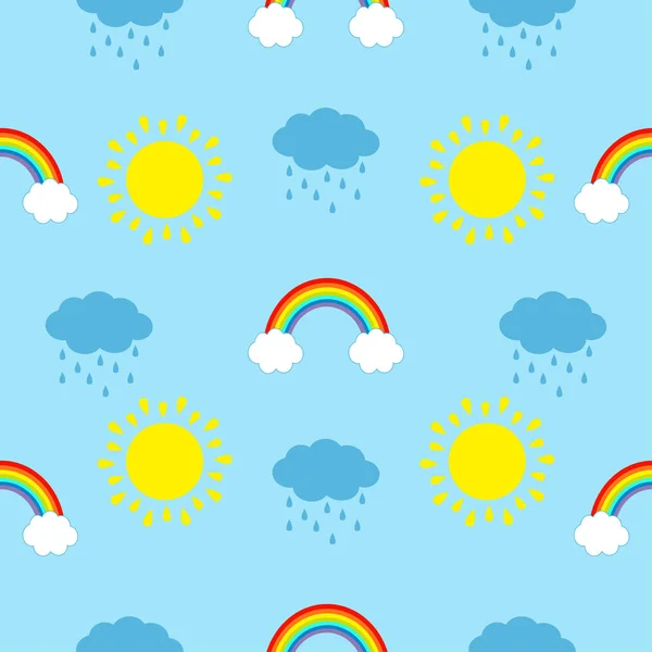Lindo dibujo animado de sol, nube con lluvia — Archivo Imágenes Vectoriales